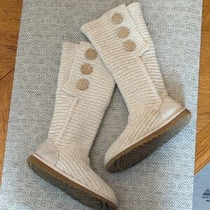 UGG Cardy Cream Knit Button Winter Boots